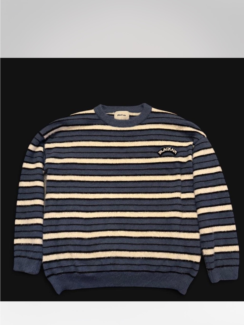 Black Air Mohair Sweater, Navy and Cream Striped, Large, EUC